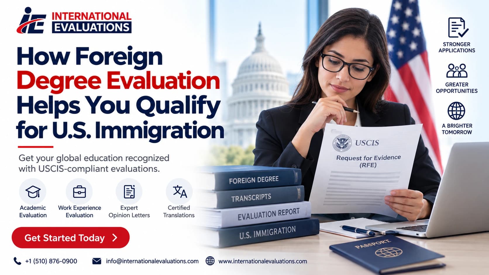 Foreign degree evaluation for U.S. immigration, showing global credentials, U.S. equivalency, and academic documents.