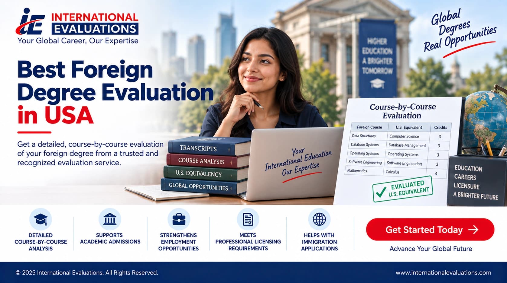 Foreign degree evaluation in the USA with course-by-course academic assessment.